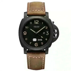 iTouch Connected Men: Black Case Brown Leather Strap Hybrid Smartwatch
